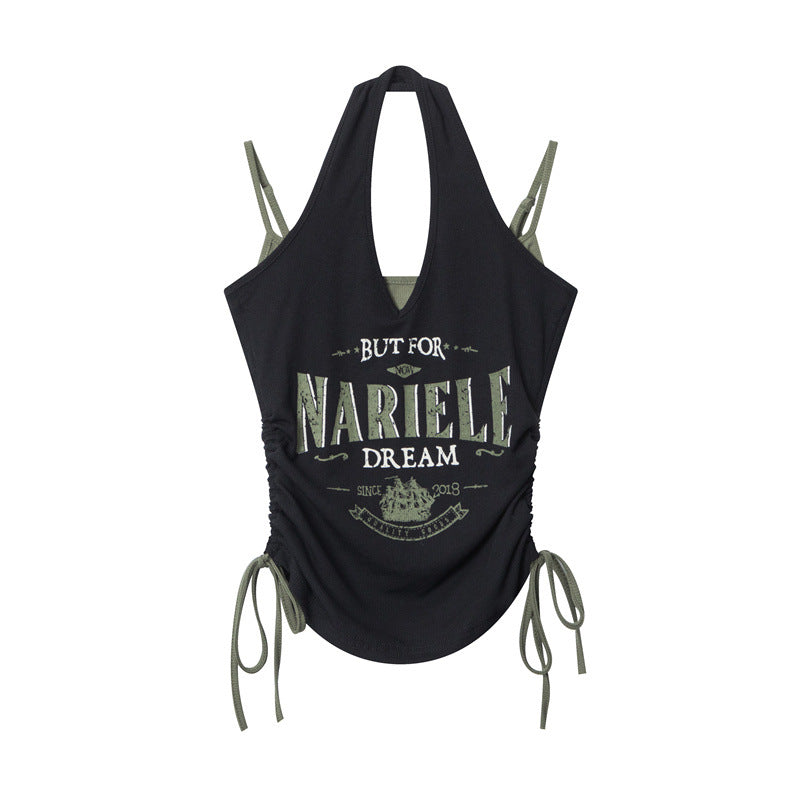 Vintage Halter Drawstring Tank Top