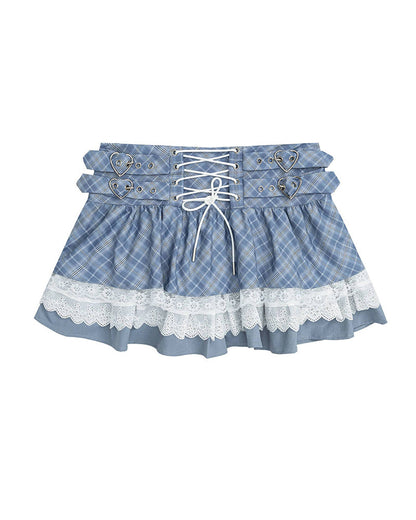 Sweetheart Lace Plaid Mini Skirt