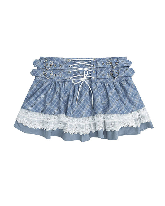 Sweetheart Lace Plaid Mini Skirt