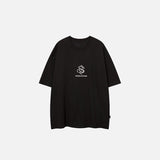 Front view of the dark grey Dragon Graphic Printed T-shirt in a gray background 