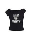 Off-Shoulder Fitted Graphic Tee