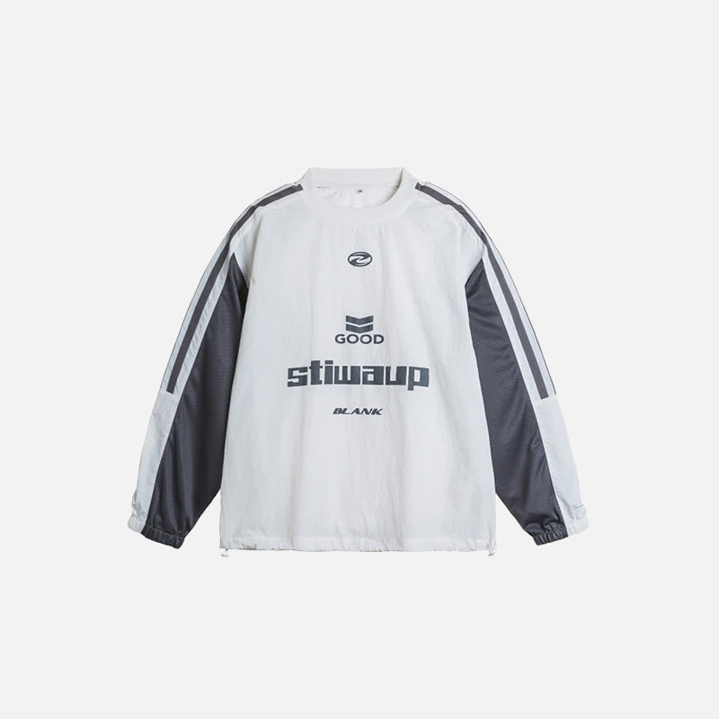 Front view of the gray Patchwork Long Sleeve T-shirt in a gray background