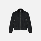 Front view of the black Vintage Deconstructed Stitching Denim Jacket  in a gray background 