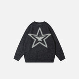 Front view of Star Embroidery Loose Sweater in a gray background