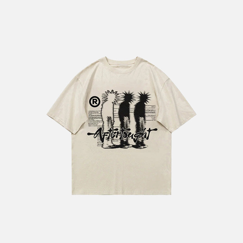 Front view of the beige Afterthought Spiked T-shirt in a gray background