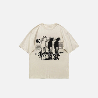 Front view of the beige Afterthought Spiked T-shirt in a gray background