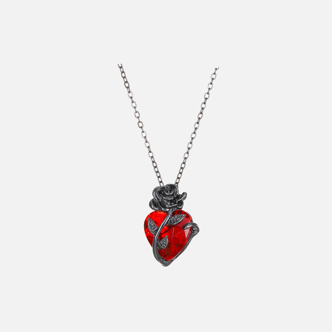 Front view of the red Heart of Throns Necklace 
