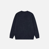 Back view of the black Y2K Knitted Fluffy Snake Sweater in a gray background