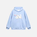 Front view of the sky blue Cat And Butterfly Hoodie in a gray background