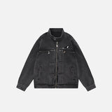 Embroidery Letter Pleated Denim Jacket