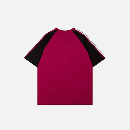 Back view of the red Contrast Color Signals Sports T-shirt in a gray background