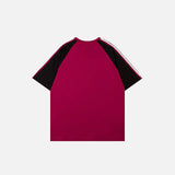 Back view of the red Contrast Color Signals Sports T-shirt in a gray background