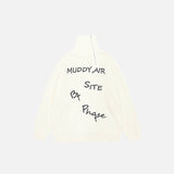 Front view of the beige Y2k Letter Embroidery Oversized Sweater in a gray background 