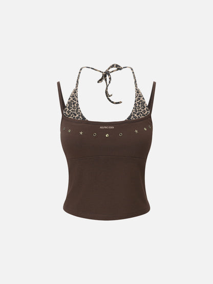 Leopard Halter Studded Cami Top