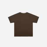 Back view of the pink Casual Color Contrast T-shirt in a gray background