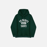 Front view of the green St. Mary's Saints Hoodie in a gray background