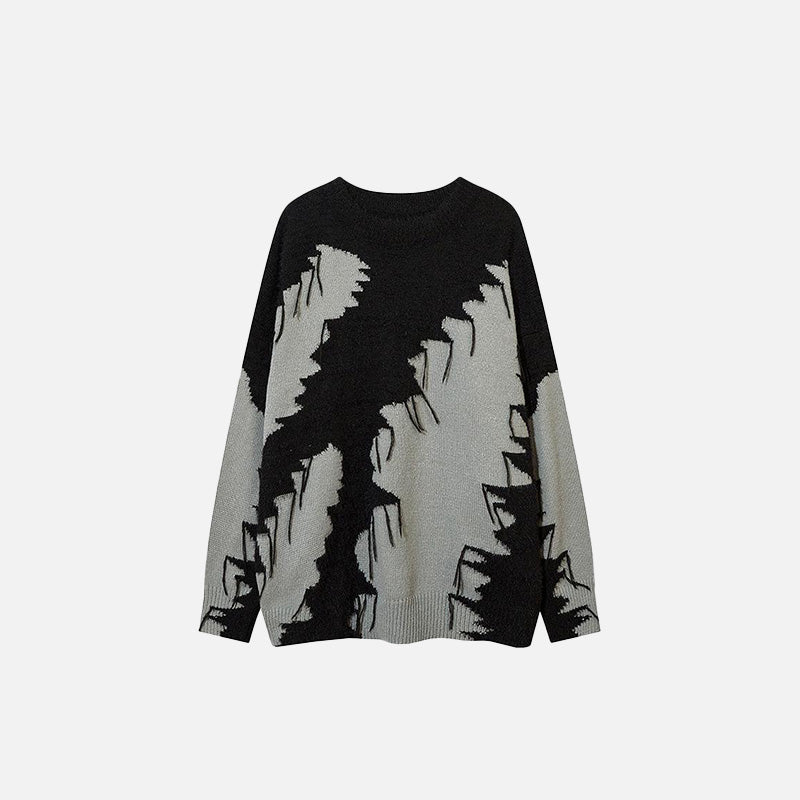 Front view of the gray Loose Knitted Color Contrast Sweater in a gray background