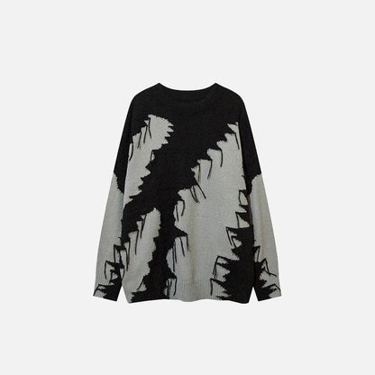 Front view of the gray Loose Knitted Color Contrast Sweater in a gray background