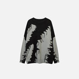Front view of the gray Loose Knitted Color Contrast Sweater in a gray background
