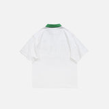 Back view of the white "Street Memort" Printed T-Shirt in a gray background