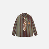 Front view of the red Striped Tie Accent Shirt in a gray background