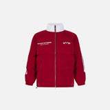 Front view of the red Oversized Loose Padded Puffer Jacket in a gray background