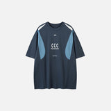 Front view of the blue Performance Activewear T-shirt in a gray background