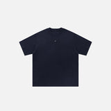 Front view of the navy blue Oversized Solid Color T-shirt in a gray background
