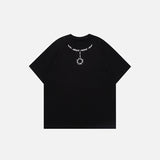 Front view of the black Loose Chain Printed T-shirt in a gray background 