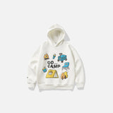 Front view of the white Oversized Loose Varsity Hoodie in a gray background