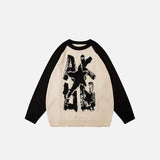 Splicing Color Star Embroidery Sweater