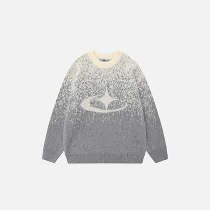 Front view of the gray Stellar Splash Sweater in a gray background