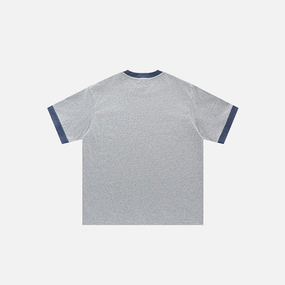 Back view of the gray white Loose Letter Print Oversized T-shirt in a gray background 
