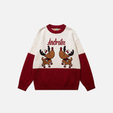 Front view of the red Christmas Reindeer Sweater in a gray background