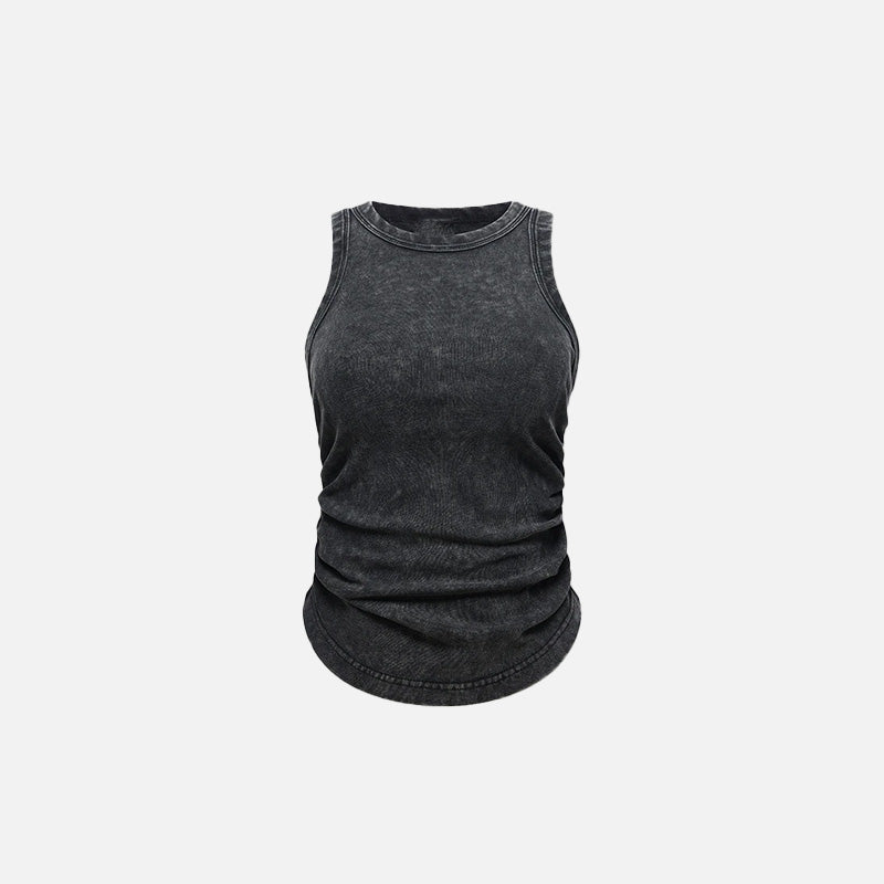 Front view of the black Washed Solid Color Women Top in a gray background 