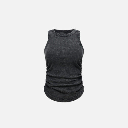 Front view of the black Washed Solid Color Women Top in a gray background 