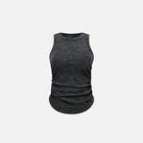 Front view of the black Washed Solid Color Women Top in a gray background 