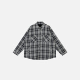 Front view of the black Loose Retro Plaid Shirt in a gray background 