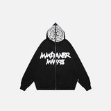 front view of black Finger Print Oversized Hoodie in a gray background