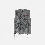 Front view of the grey Vintage Graphic Printed T-Shirt in a gray background 