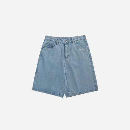 Front view of the light blue Vintage Washed Denim Jorts in a gray background 