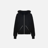 Front view of the black Fur-Hooded Arctic Jacket in a gray background