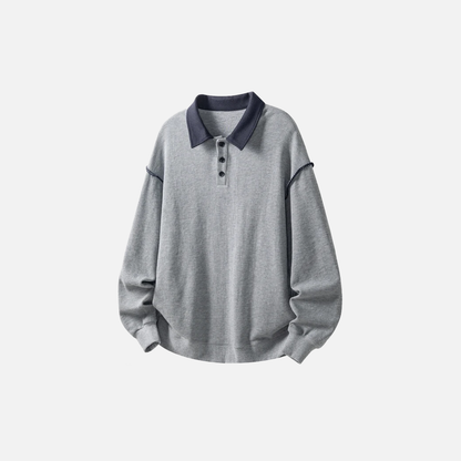 Versatile Faux Two Piece Polo Sweatshirt