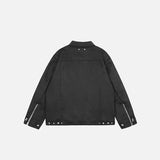 Oversized Solid Zip-up Denim Jacket