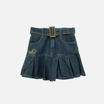 Y2K Denim High Waist Belted Skirt