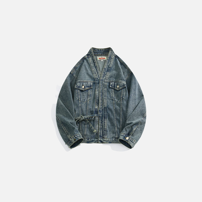 Chinese Style Lace-Up Denim Jacket