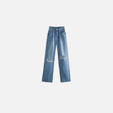 High Waist Hollow Ripped Blue Jeans