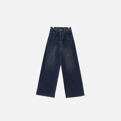 Front view of the blue Retro Dark Washed Jeans in a gray background