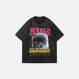 Front view of the Leader Cat Graphic T-shirt in a gray background