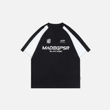 Front view of the blue Blackween Raglan Graphic T-shirt in a gray background